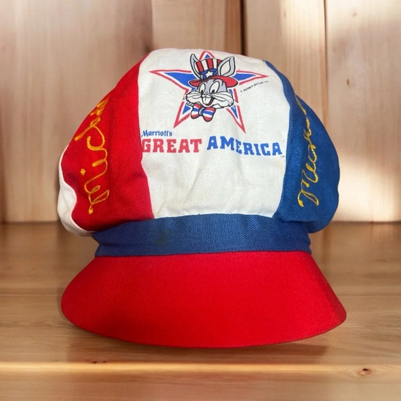 1970s Vintage Bugs Bunny Great America Six Flags Patriotic Souvenir Engineer Hat - Picture 3 of 16